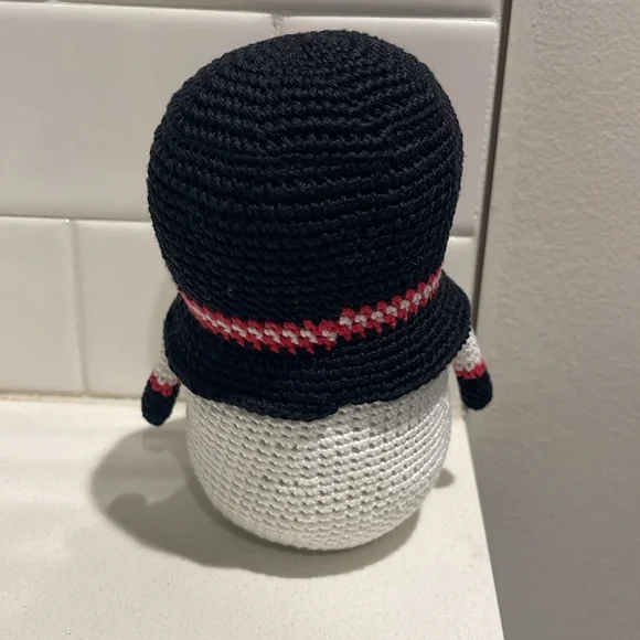 Handcrafted Snowman Gnome with Holly Winter Holiday Seasonal Christmas Crochet - Picture 7 of 10